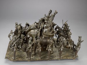 De cavalcade van de koning van Oudh die met de Britse resident op olifanten rijdt, ca. 1820